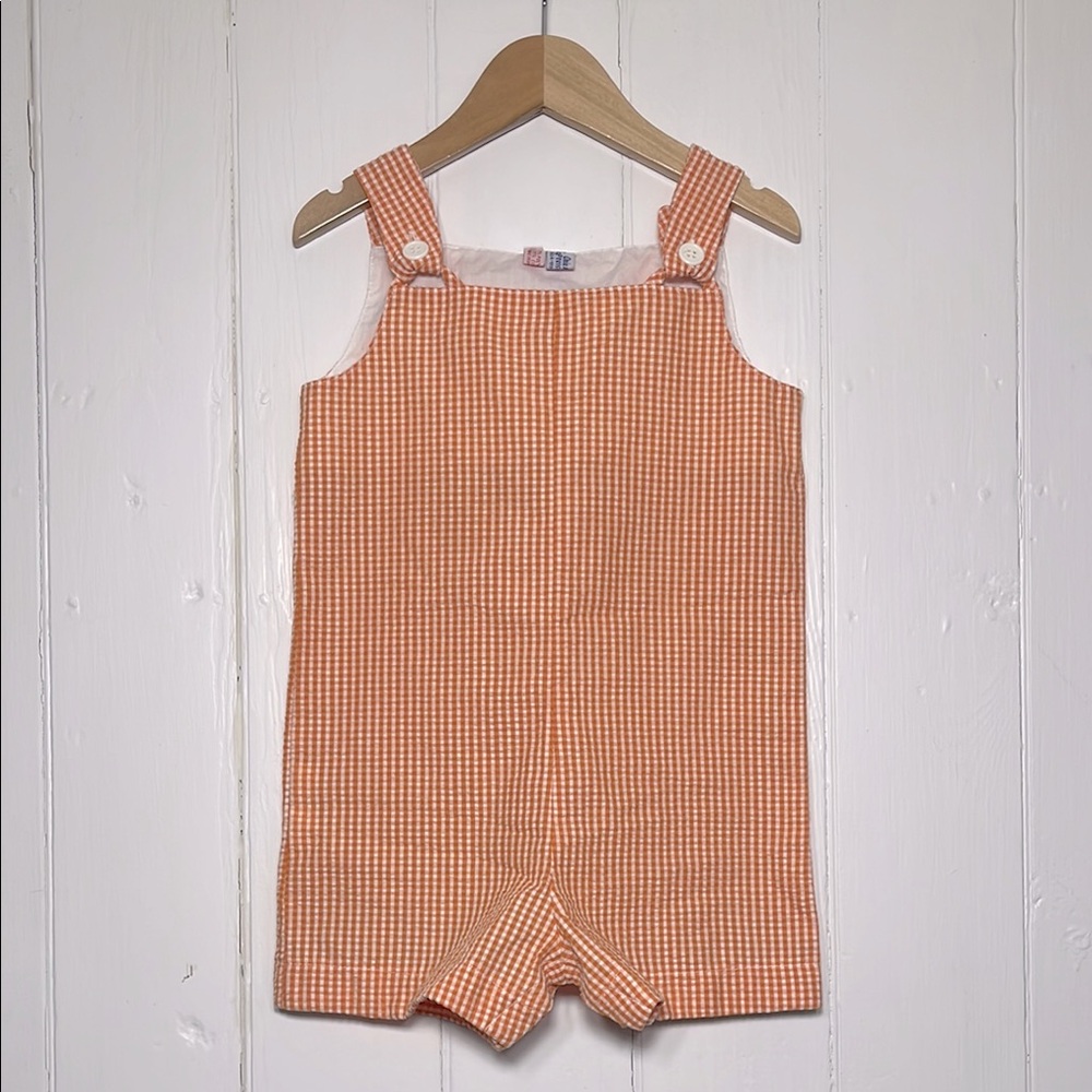 ORIENT EXPRESSED INC EUC Gingham Seersucker Shortalls Short Overalls Romper